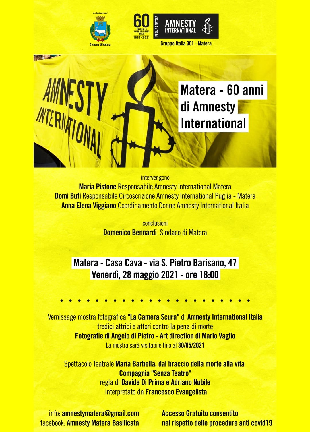 28 Maggio 2021 ore 18.00 Casa Cava Matera